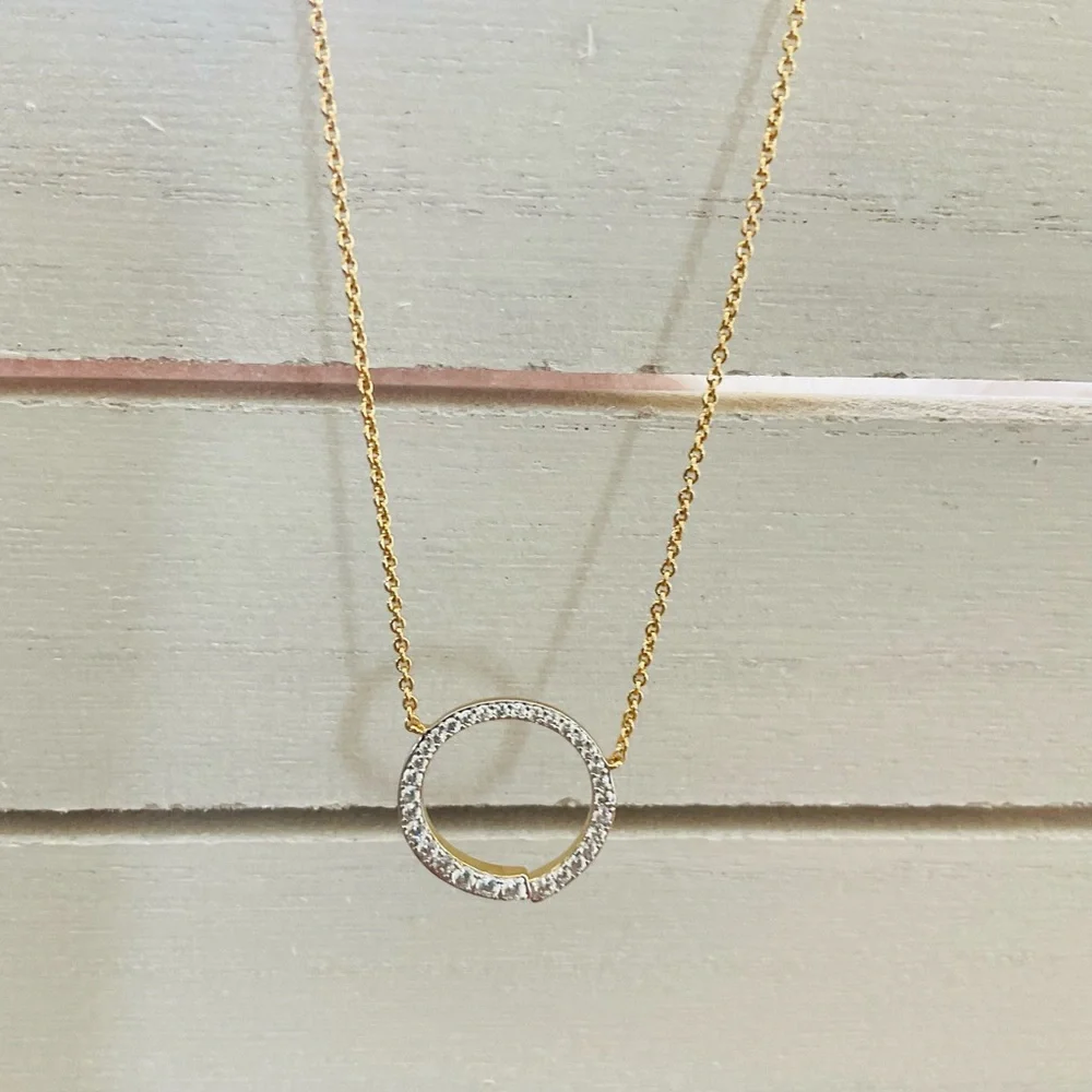 Sparkle Encrusted Circle Jeweled Pendant  18K Plated Necklace - Picture 3 of 6